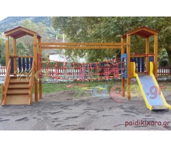 Σύνθετο όργανο παιδικής χαράς ΛΗΔΑ με γέφυρα τούνελ, τσουλήθρα και σκεπή 